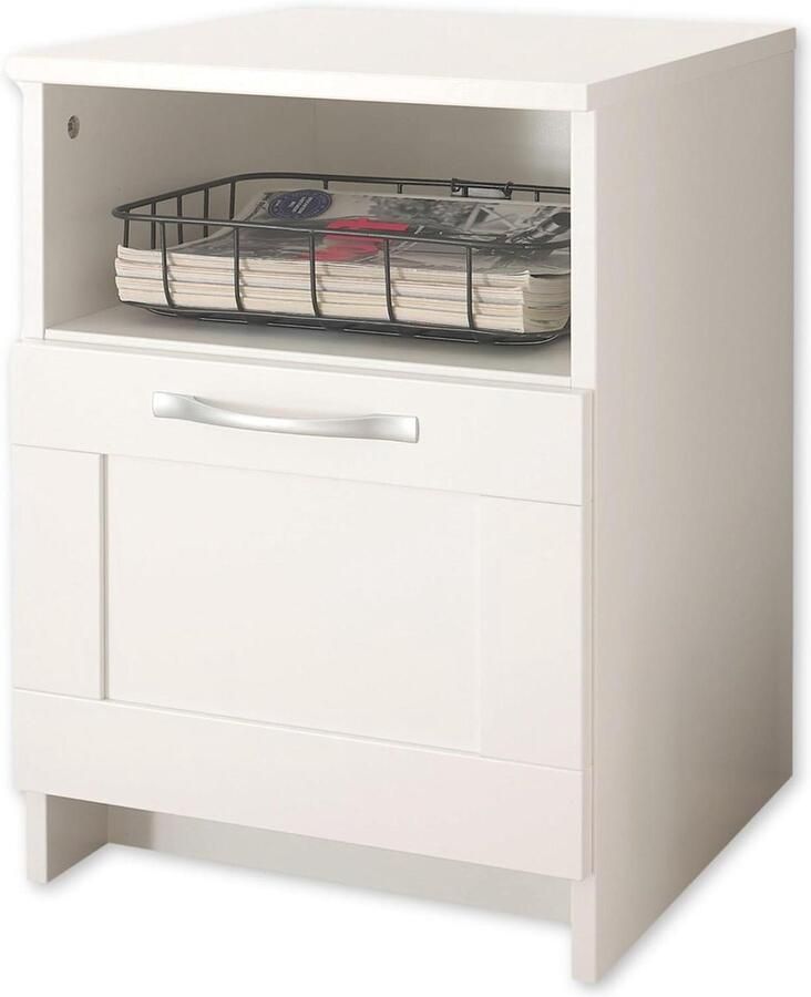 Nachtkastje met lade en open opbergvak 40 x 54 x 42 cm (wit modern) Beside shelf - Foto 2