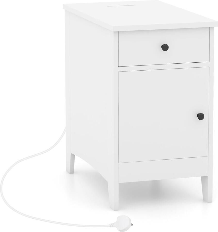 Nachtkastje met Lade en Open Vak – Bijzettafel met USB-Poorten & Stopcontact 60 x 35 x 60 cm Wit