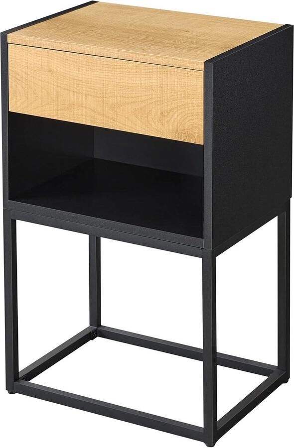 Nachtkastje met lade en open vak industrieel design nachtkastje voor slaapkamer en woonkamer eiken Zwart Eik 42 × 30 × 65 cm nachtkastje zwart 60 cm hoog