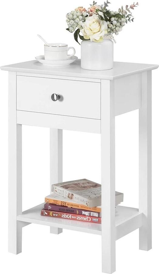 Nachtkastje met lade en plank 40 x 30 x 61 cm wit Nachtkastje