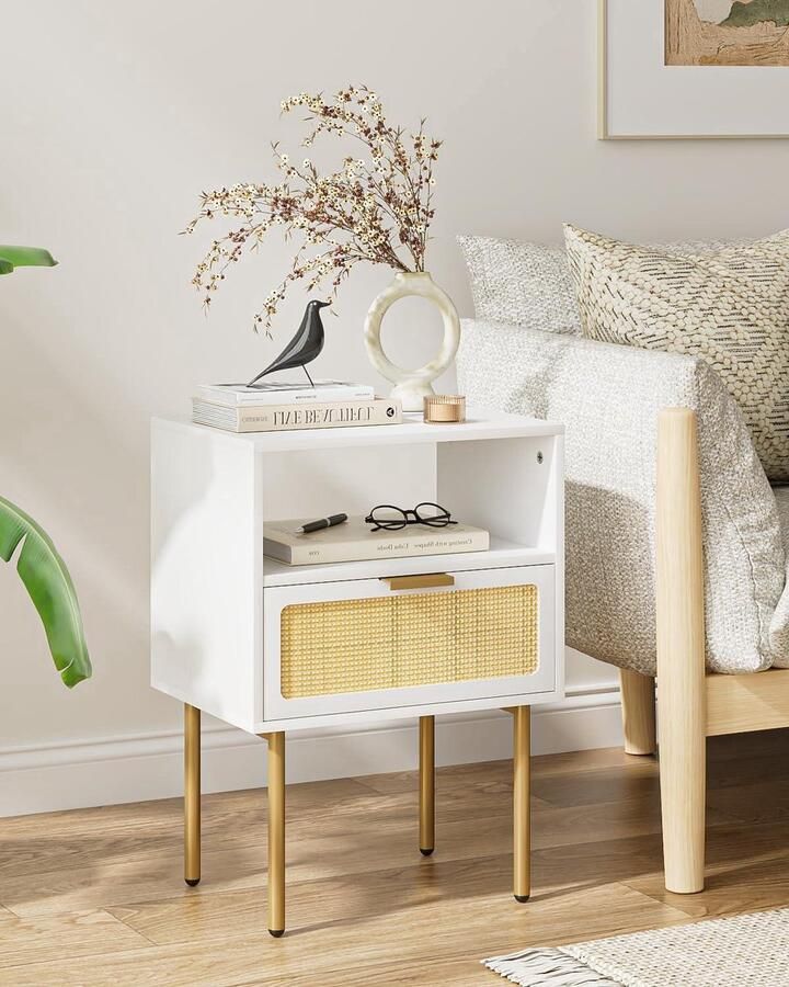 Nachtkastje met lade en plank wit nachtkastje multifunctioneel 1 stuk wit