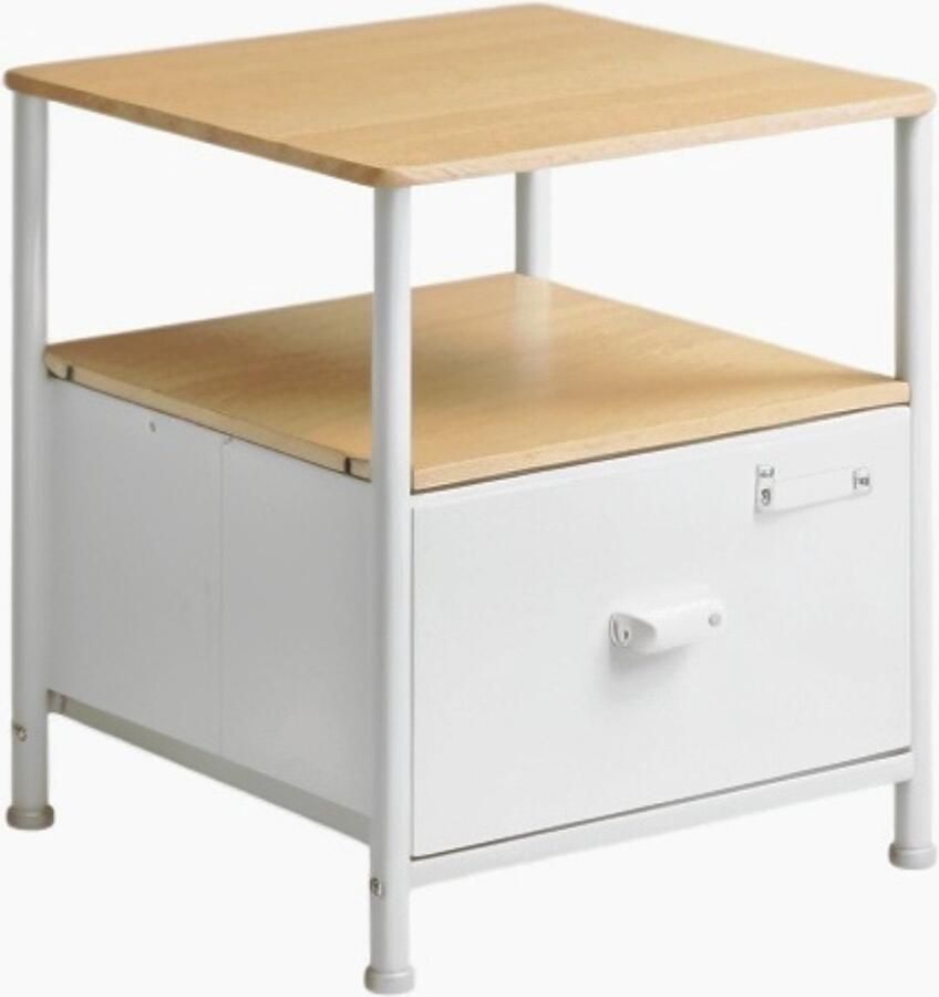 Nachtkastje met Lade en Planken – Bijzettafel Stijlvol en Functioneel Vintage Design Eiken Beige en Wolkwit