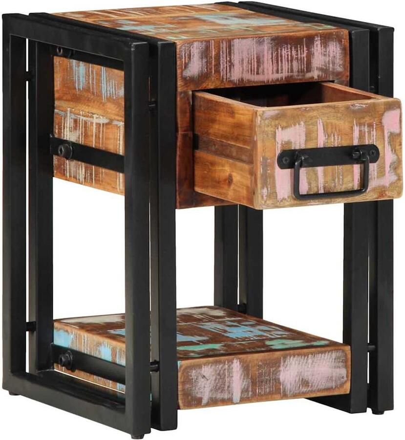 VidaXL Nachtkastje met lade 30 x 30 x 40 cm Massief Gerecycleerd Hout - Foto 2