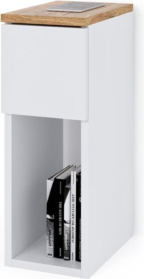 Nachtkastje met Lade Smal Wit Nachtkastje Bedtafeltjes Smalle Bijzettafel met Opbergplank Nachtkastje