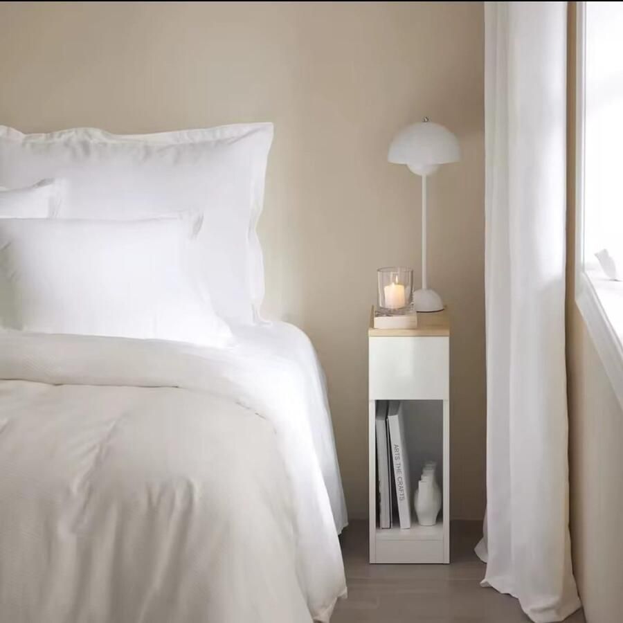 Nachtkastje met Lade – Smalle Witte Bijzettafel – Moderne Telefoontafel – Houten Nachtkast voor Slaapkamer en Woonkamer – Compact en Stijlvol Design