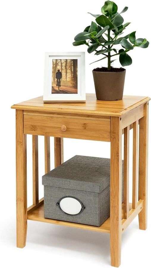 Nachtkastje met lade van robuust hout Afmetingen: 515x405x305 cm Bamboe bijzettafel Nachtkastje