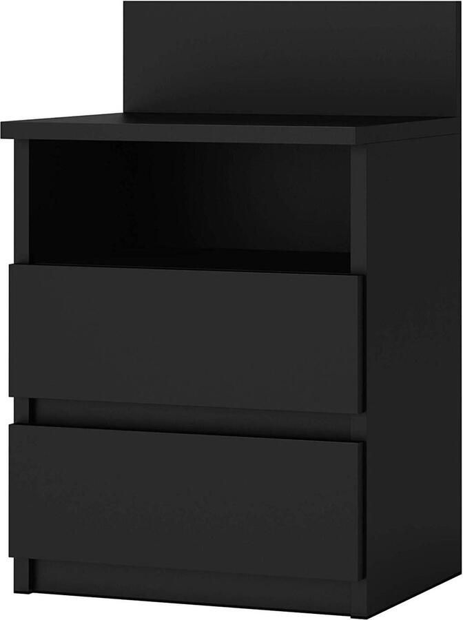 Nachtkastje minimalistisch modern met twee laden en plank 40 x 32 x 59 cm zwart voor woonkamer slaapkamer hall