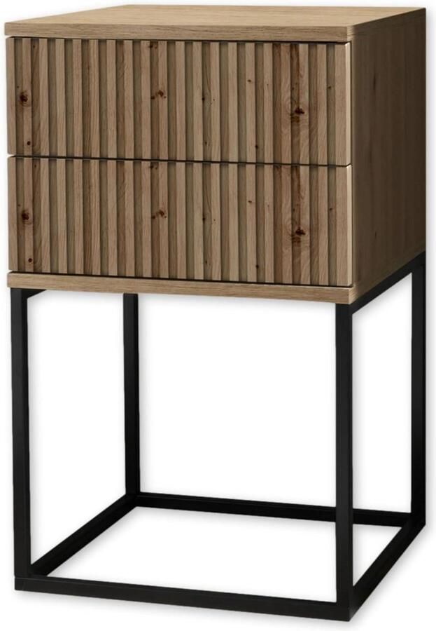 Nachtkastje met laden in Artisan eiken look en zwart metalen frame modern design 40 x 65 x 385 cm (B H D) nachtkastje zwart 60 cm hoog