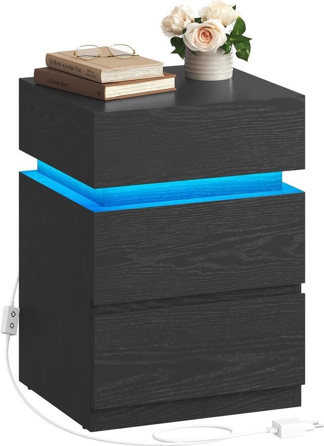ZCNR Nachtkastje Led- Verlichting Bijzettafel Zwart Verstelbare Kleuren Banktafel 3 Laden Nachtkastje Slaapkamer