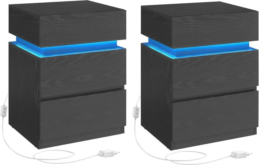 Nachtkastje met LED-verlichting en 3 Laden Set van 2 Modern Design Verstelbare Kleuren voor Slaapkamer en Woonkamer - Foto 2