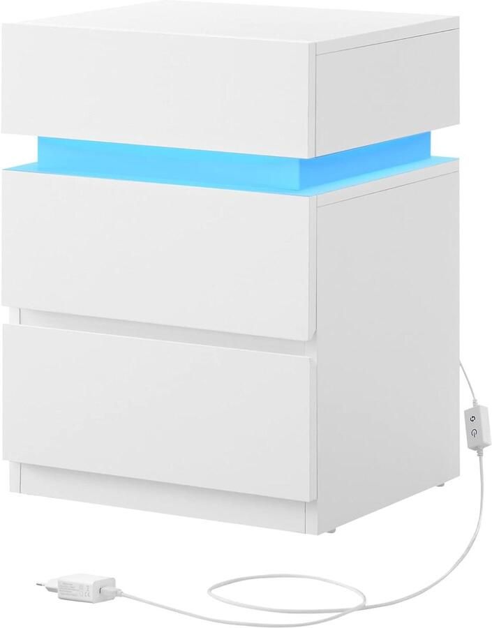 Nachtkastje met LED verlichting en 3 laden Verstelbare kleuren 335 x 40 x 55 cm Wit LET630T10