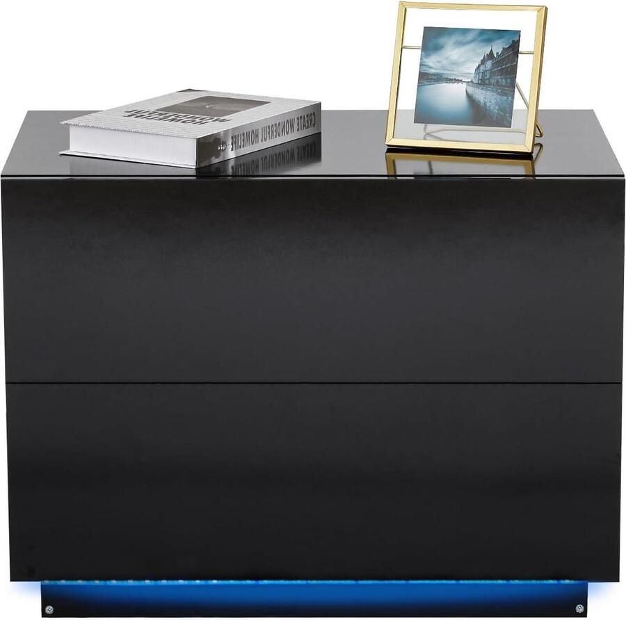 Nachtkastje met LED-verlichting hoogglans 2 laden 60x39x45cm USB-lamp slaapkamer en woonkamer zwart nachtkastje zwart 60 cm hoog