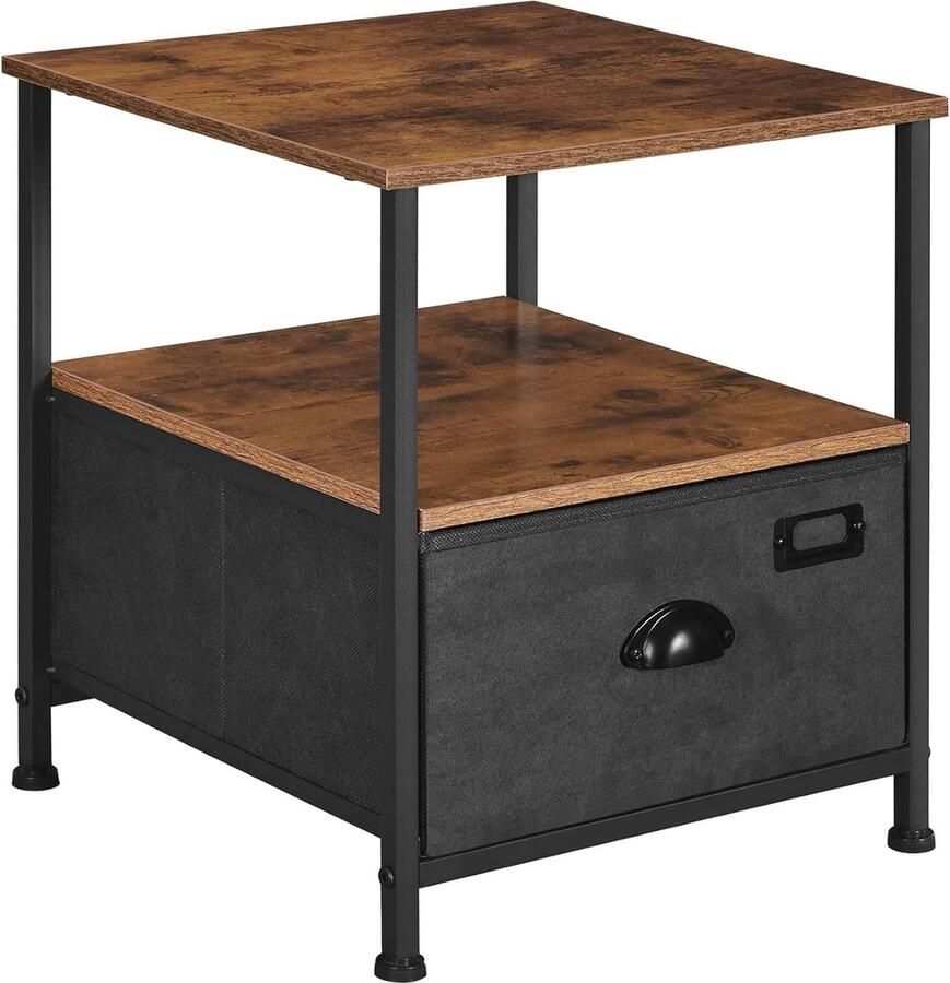 Nachtkastje met Opbergruimte en 2 Planken in Industriële Stijl Rustiek Bruin en Zwart