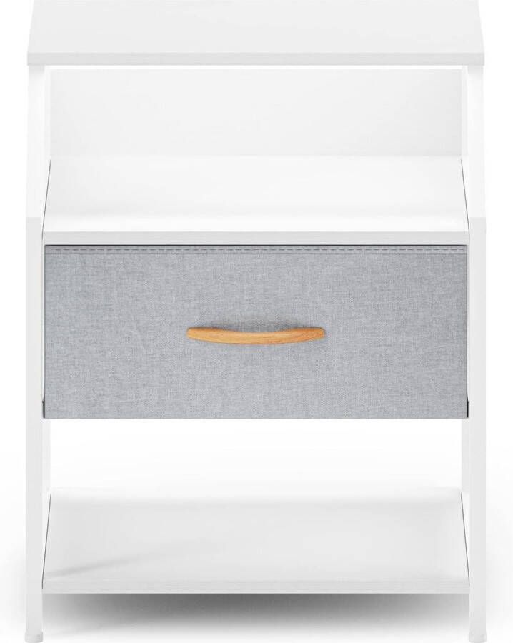 Nachtkastje met open vacuum nachtkastje met 1 lade grote bijzettafel kleine salontafel vierkant voor slaapkamer woonkamer staal + hout wit + grijs