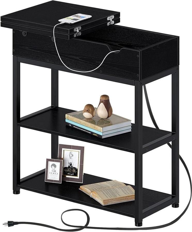 Nachtkastje met oplaadfunctie en led set van 2 banktafels met 3 stoffen laden USB-poorten en stopcontacten bijzettafels voor woonkamer slaapkamer 40 x 30 x 60 cm