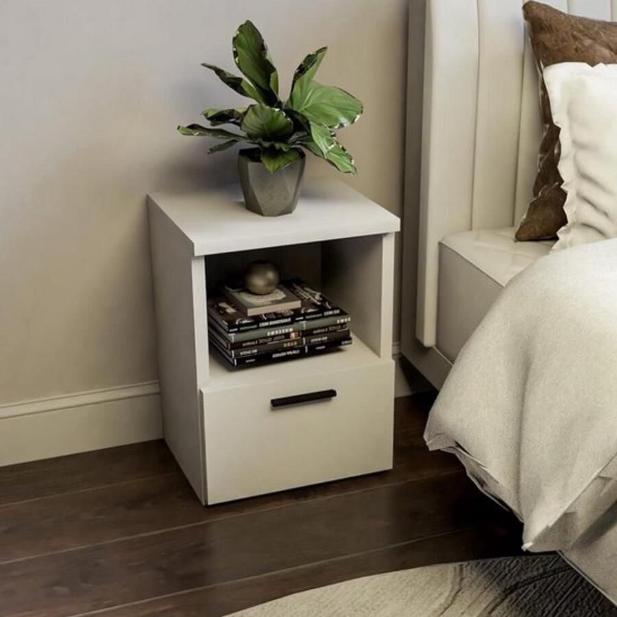 Nachtkastje met schuiflade 1 stuk Wit Hout