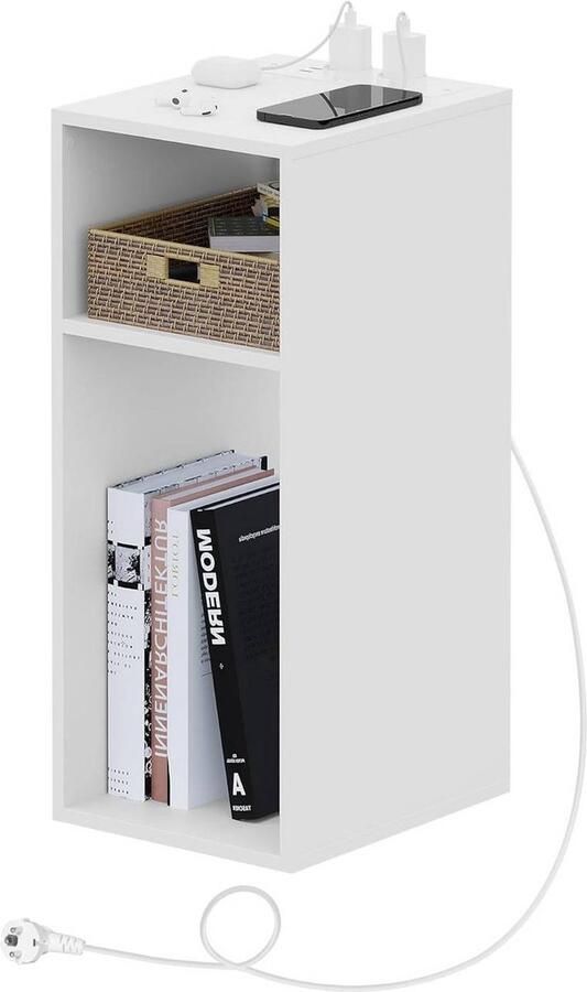 Rootz Living Rootz Nachtkastje met Stekkerdoos Klein Nachtkastje in de Slaapkamer E1 Bewerkt Hout 25 x 60 x 30 cm Wit Zwart Licht Eiken