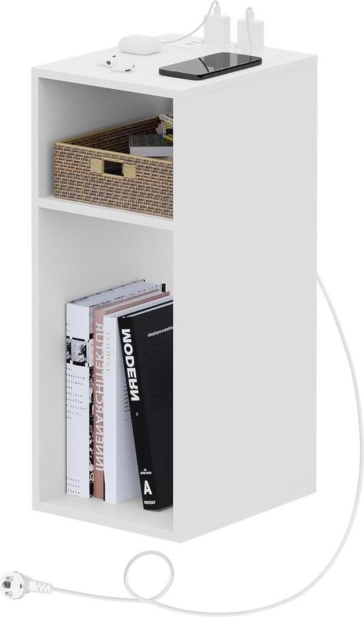 Commode met USB-poorten en stopcontacten nachtkastje ruimtebesparende commode met 2 open vakken voor de woonkamer slaapkamer houten 25 x 30 x 60 cm