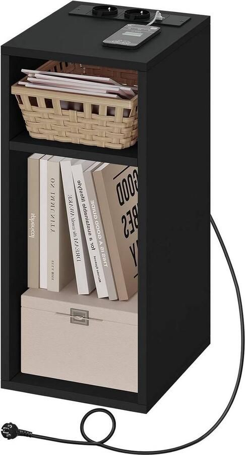 Rootz Living Rootz Nachtkastje met Stekkerdoos Oplaadstation Nachtkastje Open Planken E1 Bewerkt Hout 25 cm x 60 cm x 30 cm