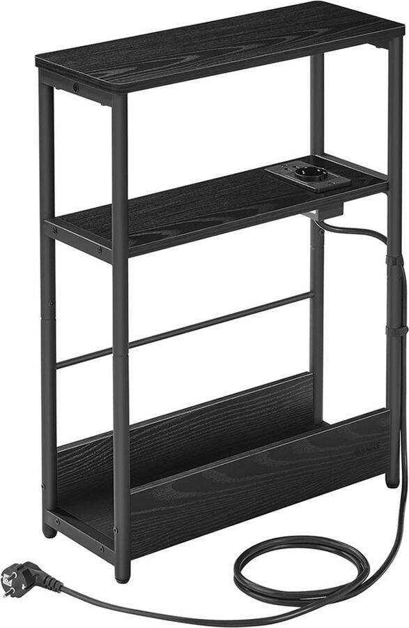 Rootz Living Rootz Nachtkastje met Stopcontact Nachtkastje Bijzettafel Spaanplaat Staal 18cm x 45cm x 58cm Ebbenhout Zwart-Inktzwart Kabelmanagement Eenvoudige montage Stevige constructie