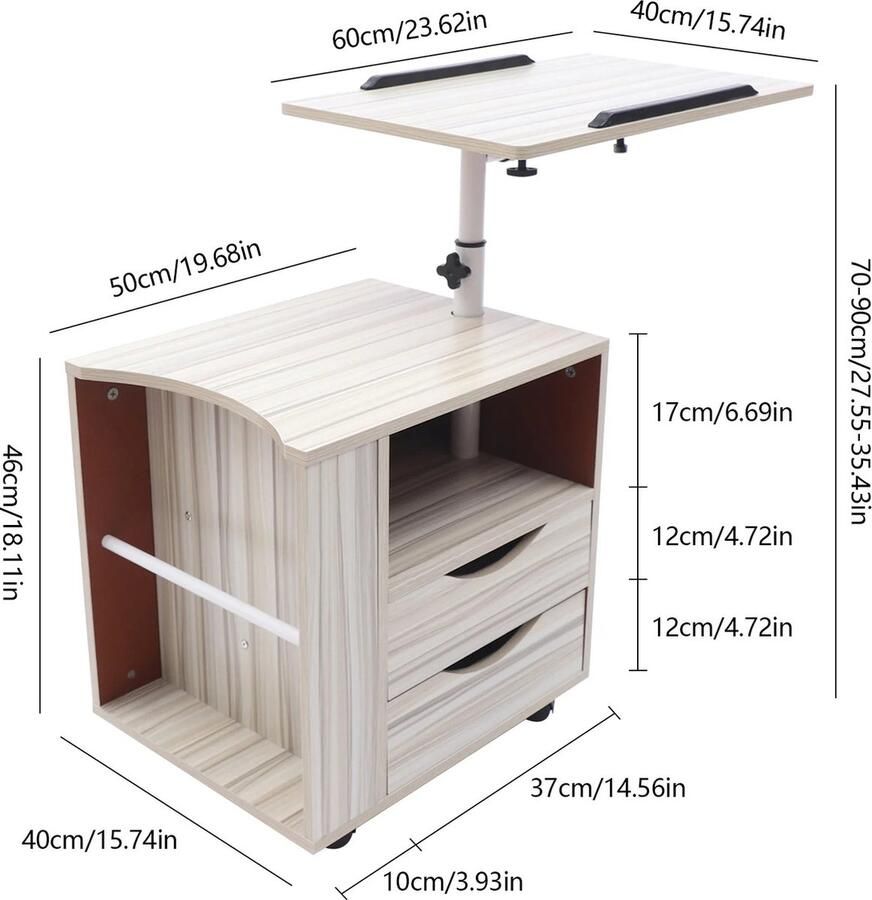 Nachtkastje Met Tafeltje Ivoor 47x40x46cm Houten Nachtkastje