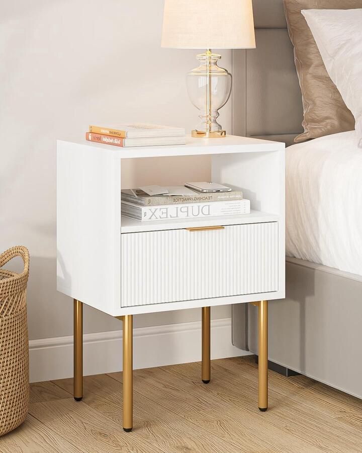 Modern Boho Nachtkastje Elegant Design 1 stuk Wit en Goud