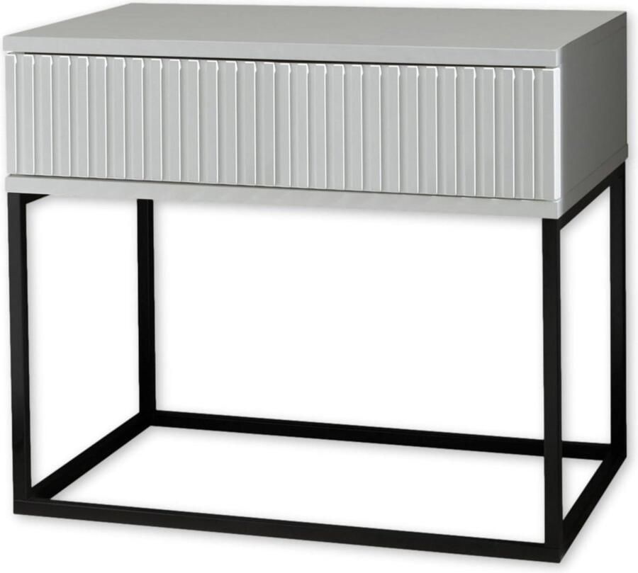 Nachtkastje Moderne witte ladekast met zwart metalen frame Houtmateriaal 60 x 52 x 385 cm nachtkastje zwart 60 cm hoog