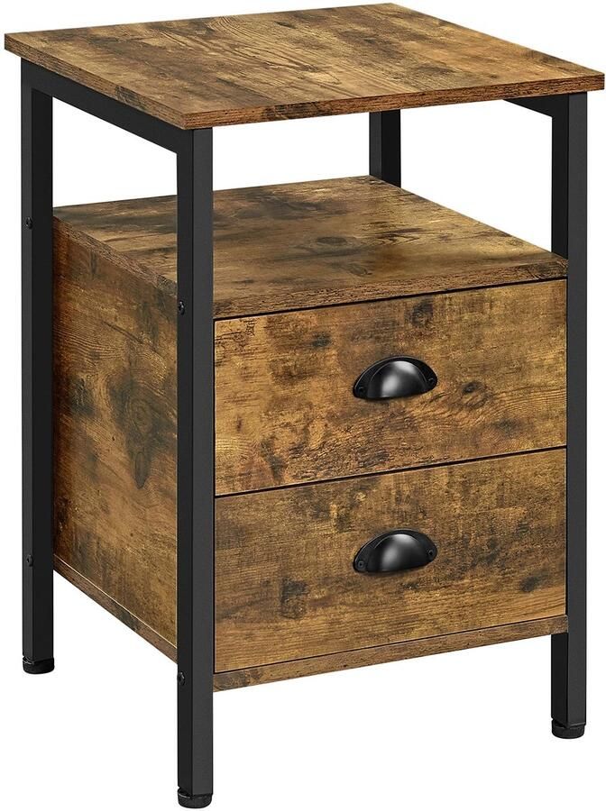 Nachtkastje nachtcommode bijzettafel nachtkastje met laden en plank rustieke houtlook accentmeubels metalen poten stabiel industrieel design