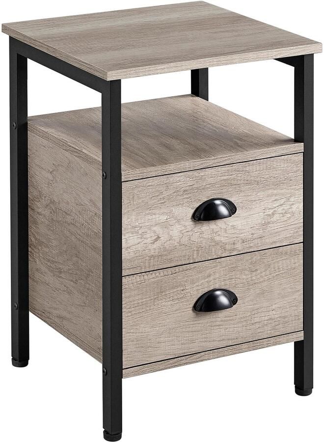 Nachtkastje nachtcommode bijzettafel nachtkastje met laden en plank rustieke houtlook accentmeubels metalen poten stabiel industrieel design grijs