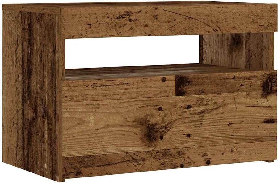 VidaXL Nachtkastje met LED 60x35x40 cm bewerkt hout oud hout