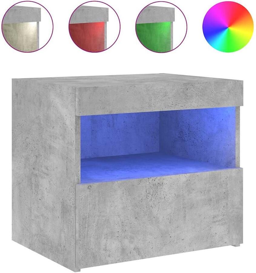 VidaXL -Nachtkastje-met-LED-verlichting-50x40x45-cm-betongrijs - Foto 2