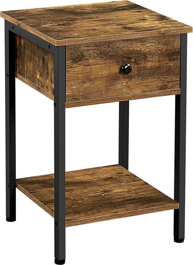 Nachtkastje nachtkastje met lade en plank bijzettafel industriële stijl woonkamer slaapkamer vintage bruin-zwart