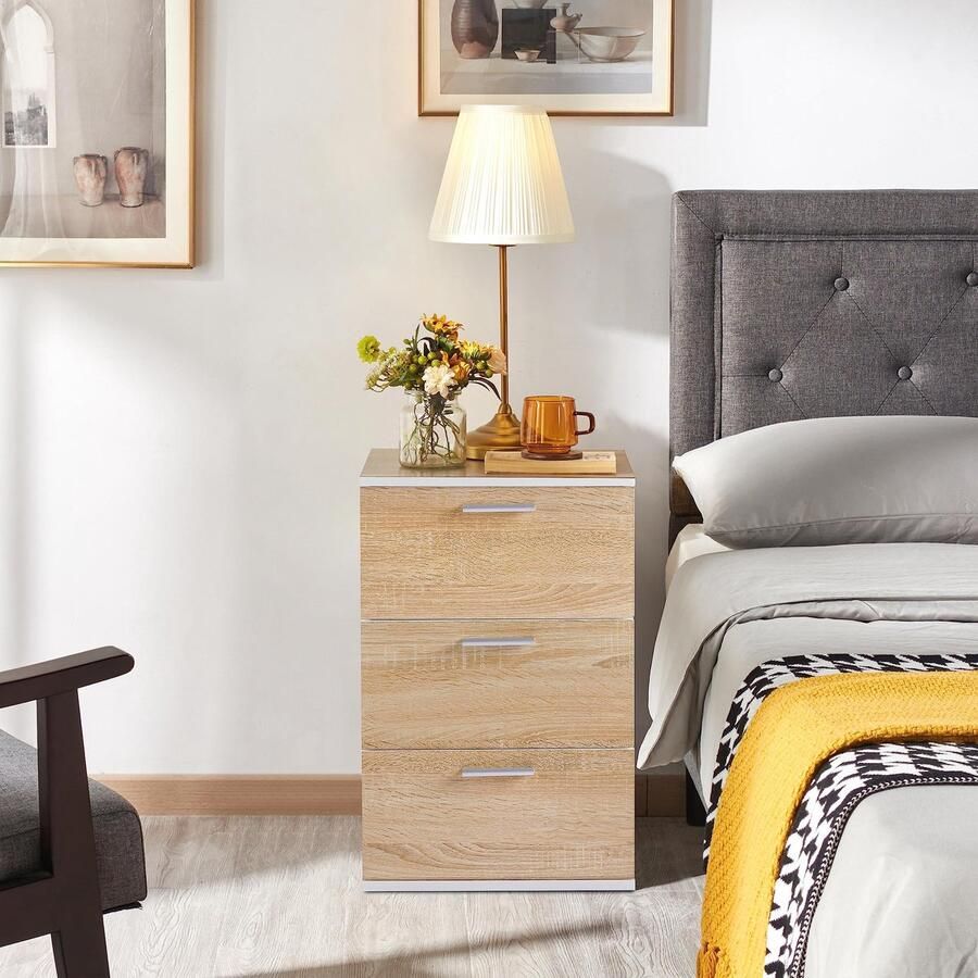 Nachtkastje nachtkastje voor boxspringbed 3 laden 59 cm hoog eiken