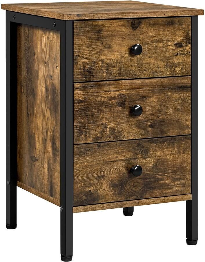 Nachtkastje nachtkastje voor boxspringbed nachtkastje bijzettafel sofafel met 3 laden 60 cm hoog vintage bruin-zwart