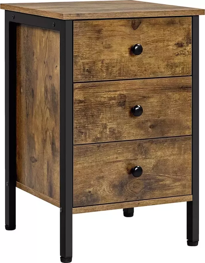 Furnibellaa Nachtkastje nachtkastje voor boxspringbed nachtkastje bijzettafel sofafel met 3 laden 60 cm hoog vintage bruin-zwart