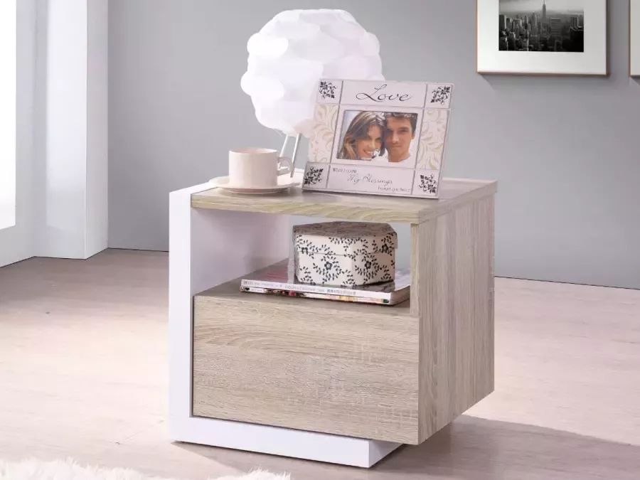 Vente-unique Nachtkastje NAPOLI 1 laden Naturel en wit L 46.4 cm x H 43 cm x D 38.8 cm - Foto 3