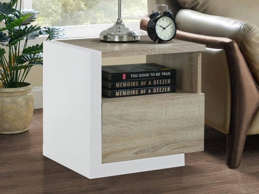 Vente-unique Nachtkastje NAPOLI 1 laden Naturel en wit L 46.4 cm x H 43 cm x D 38.8 cm - Foto 2