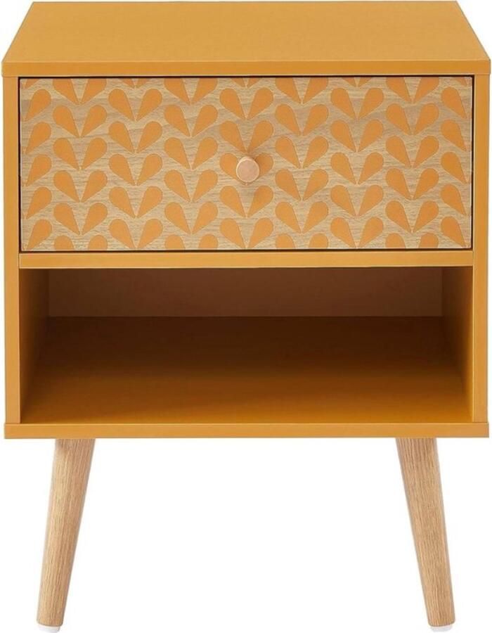 Nachtkastje okergeel en eikeneffect 40 cm Oost-Indische kers Nachtkastje