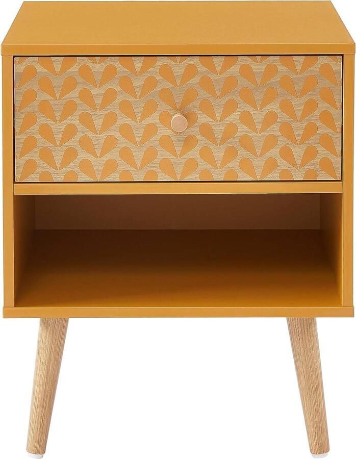 Nachtkastje okergeel en eikeneffect Oost-Indische kers 40 cm Nachtkastje