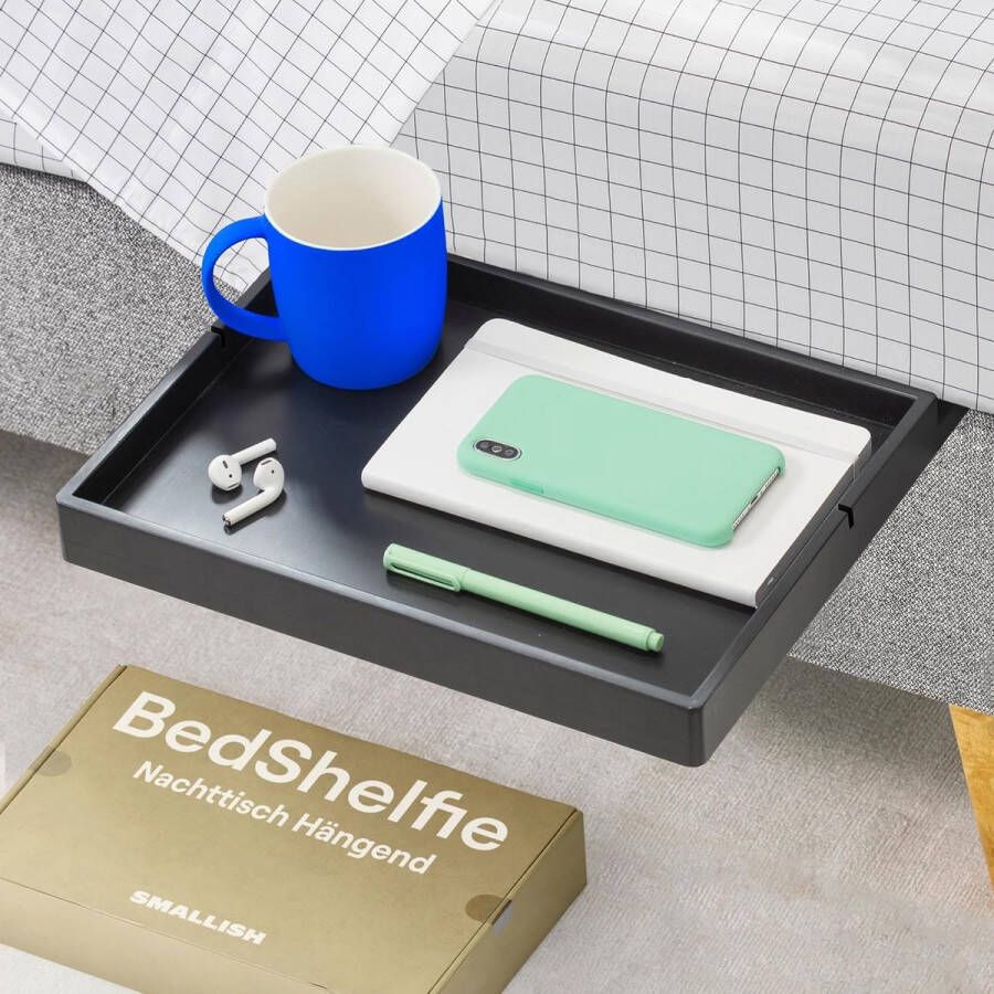 Nachtkastje om op te hangen aan bed plank Slide Het originele nachtkastje plank 3 kleuren 3 maten GEZIEN OP Business Insider en Kickstarter (Slide Bamboe in Zwart)