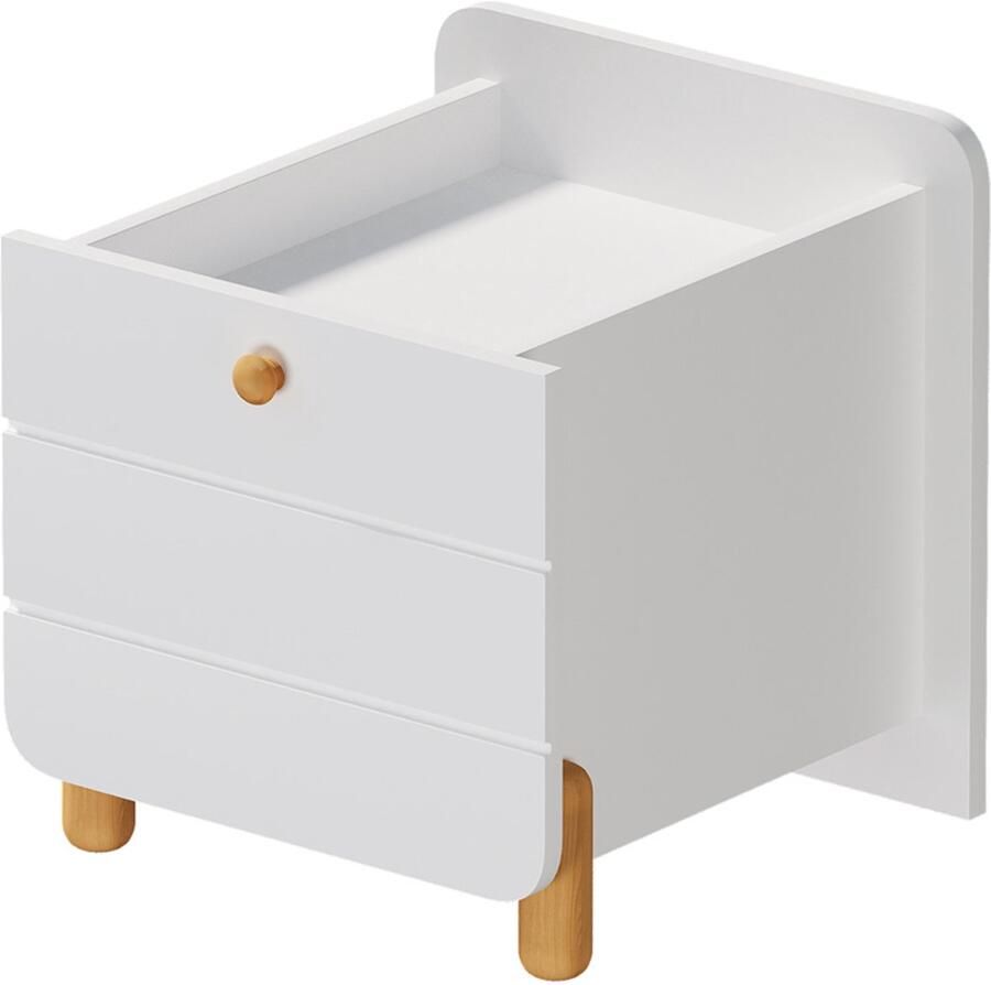 Nachtkastje opbergkast zijkast met 1 grote lade met hoogwaardige geleider verfijnde houten poten biedt opbergruimte in woonkamer en slaapkamer uniek en strak ontwerp 38 5 x 33 x 39 5 cm wit