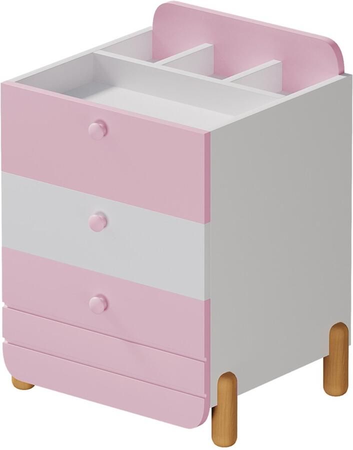 Nachtkastje opbergkast zijkast met 3 hoogwaardige ladegeleiders verfijnde houten poten uniek ontwerp en strak design geschikt voor woonkamer en slaapkamer 64 x 40 x 83 cm roze + wit