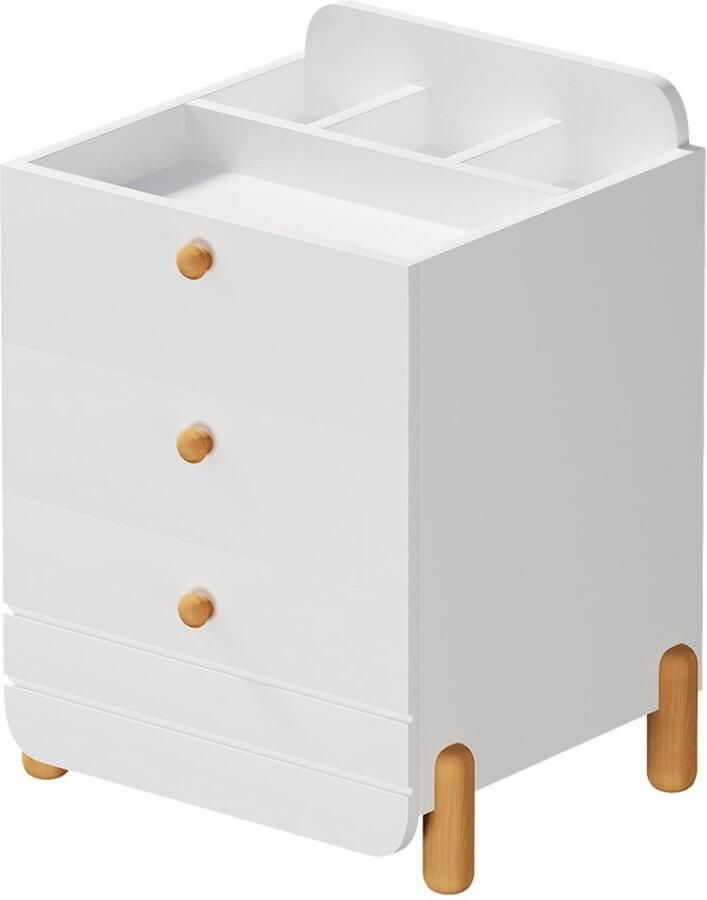 Nachtkastje opbergkast zijkast met 3 hoogwaardige ladegeleiders verfijnde houten poten uniek ontwerp en strak design geschikt voor woonkamer en slaapkamer 64 x 40 x 83 cm wit