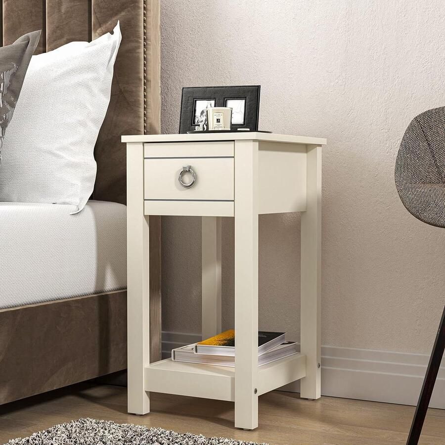 Nachtkastje opbergruimte stijlvolle bijzettafel voor slaapkamer ivoor