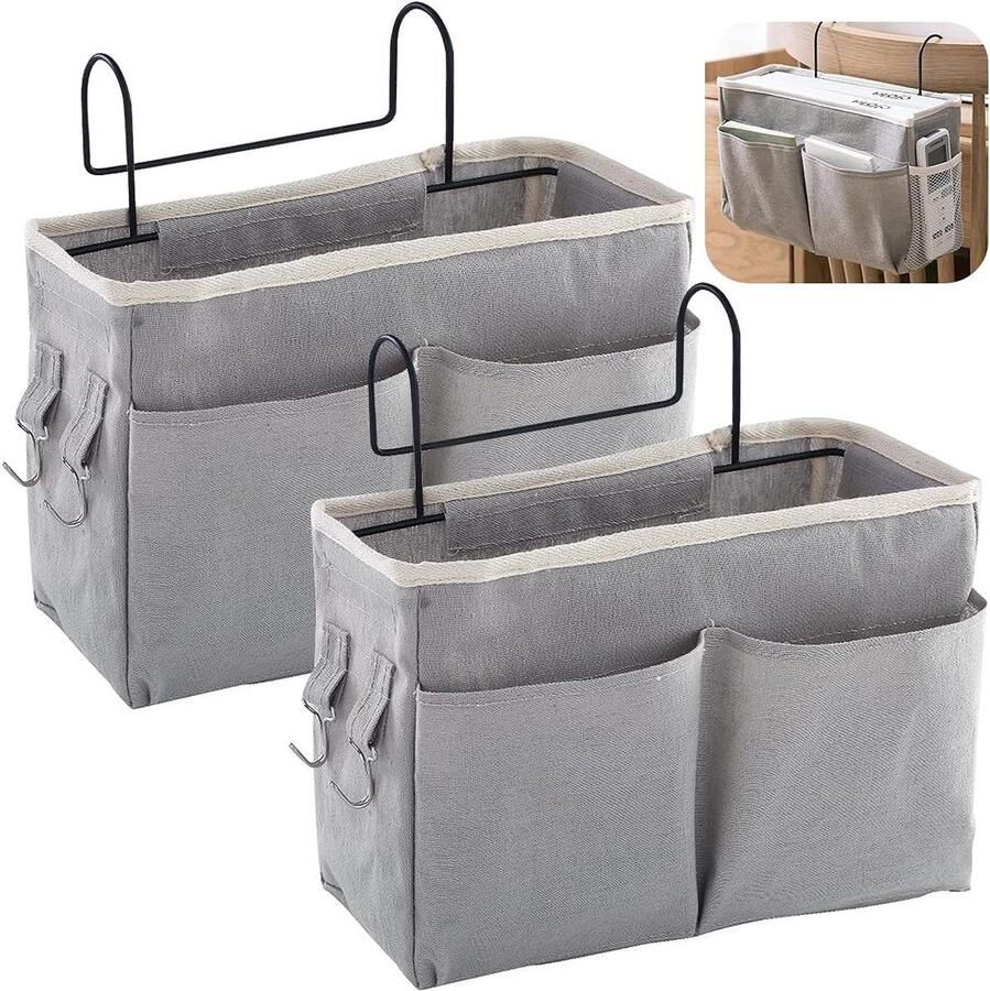 Nachtkastje Opknoping Opbergmand Bedorganizer 2 Stks Grijs Metalen Haak