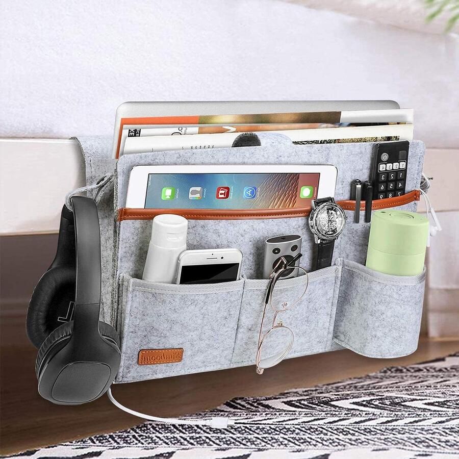 Nachtkastje Organizer Tas Opbergtas voor Stapelbed 1 stuk Grijs Vilt