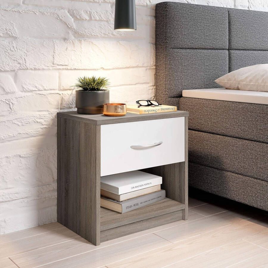 Nachtkastje Pepe hout truffel wit 28 x 39 x 41 cm