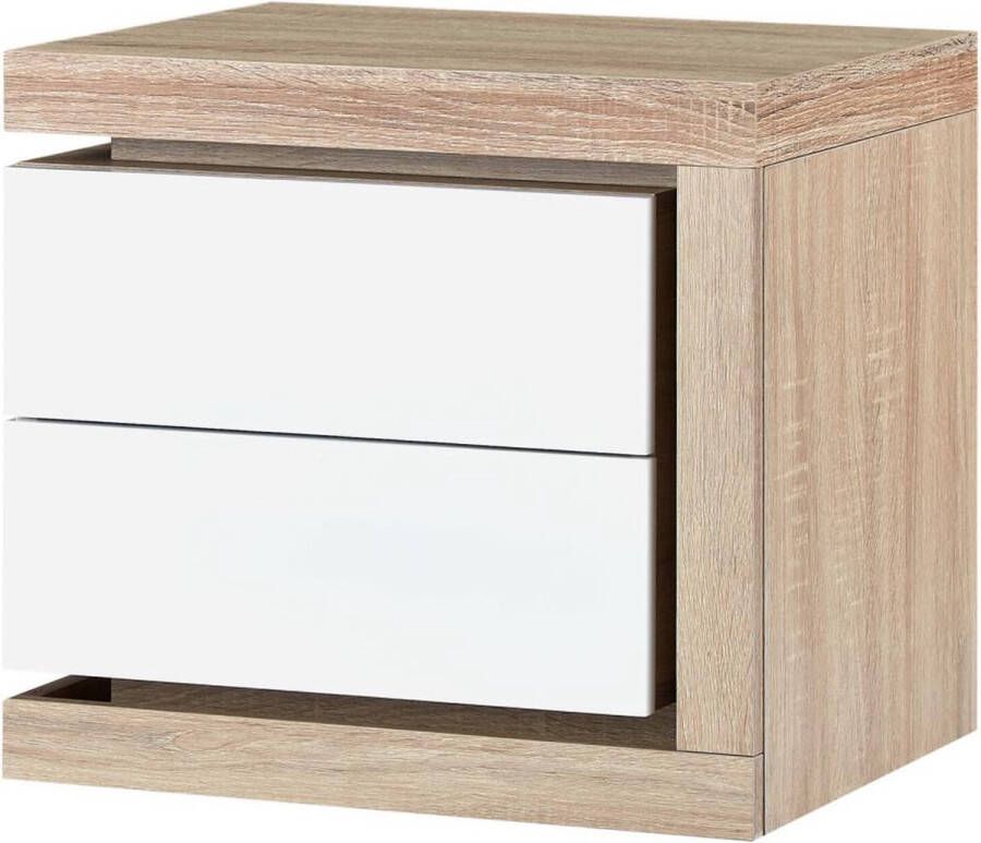 Vente-unique Nachtkastje rechterkant met 2 lades Met ledverlichting Wit gelakt en naturel FLARANCIA L 50 cm x H 45 cm x D 40 cm - Foto 2