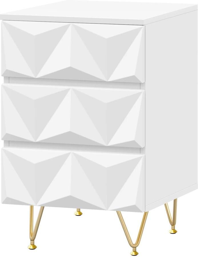 Nachtkastje Salontafel Bijzet MDF Opbergeenheid met 3 Lades 40x53x40cm voor Slaapkamer Woonkamer Interieurdecoratie Wit