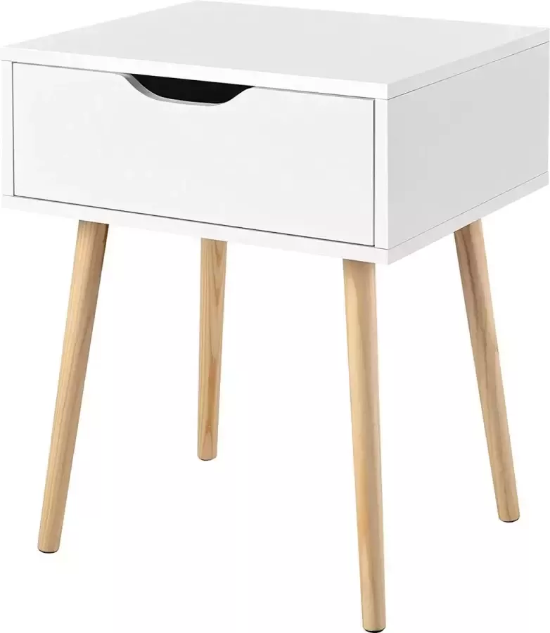 Nachtkastje Scandinavisch bijzettafel grenenhout stoffen lade massief commode dressoir salontafel met 4 poten wit